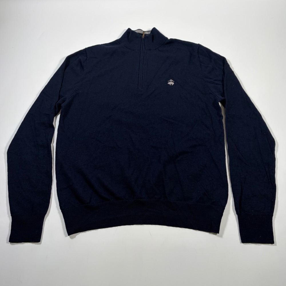 Brooks Brothers Merino Wool Quarter Zip Sweater Navy Blue Old Money Minimalist M - Picture 2 of 4